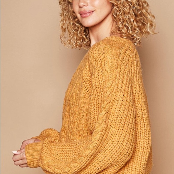 Boutique: POL Cozy Mustard Cable Knit Sweater goldenrod - Picture 2 of 4
